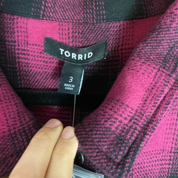 Torrid Plaid Cotton Shacket Button Front, Warm, hight front Pockets NWT 3X - Picture 12 of 15